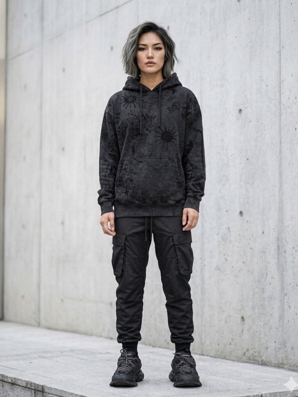 ASSC Tattoo Linework Cyberpunk Washed Black Hoodie Anti Social Social Club S